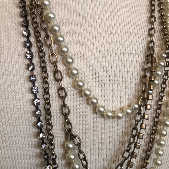 J. Crew Layered Pearl, Chain, Rhinestone Necklace - Picture 3 of 4